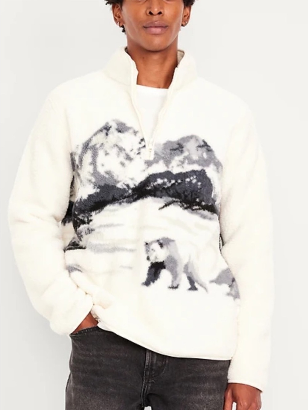 NWT Old Navy Soft Ivory Cream Bear Sherpa Fleece Quarter Zip Sweater